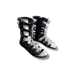 New Torrid Black Faux Leather Cage Lace Up Zip Up Gladiator Sandals Women's 7WW